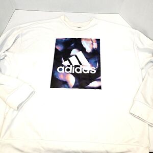 Adidas White Sweatshirt with Blue and Black Graphic